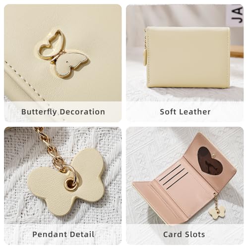 Small Wallets Woman, Cute Tri-fold Ladies Coquette Wallet for Women, Butterfly Design Business Credit Card Coin Holder Purse with ID Window for Cash Key Change (Yellow)3