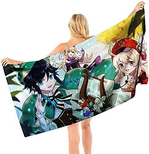 TEGVLXD Genshin Impact Strandtuch Badetuch, Mikrofaser Strandtuch Groß 100x200 cm Strandtuch für Erwachsene, Anime Badetuch Handtuch, Sandfreie, Schnell Trocknende und leichte Stranddecke Cover