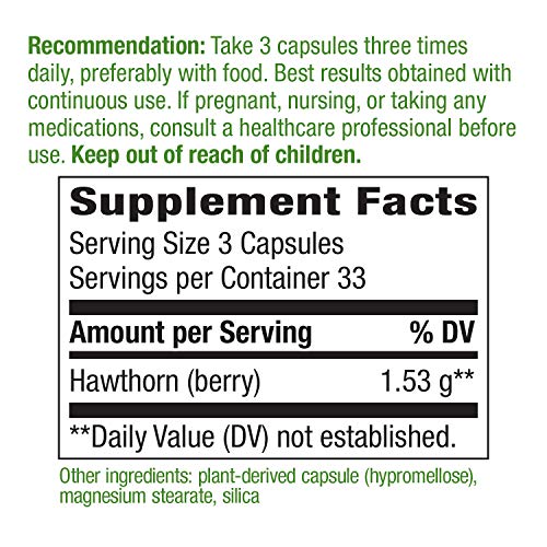 Nature's Way Premium Herbal Hawthorn Berries, 1,530 Mg Per Serving, 100 Vcaps #TOP4