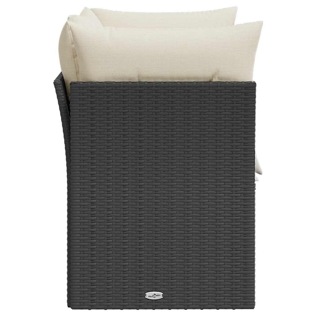 Divano da Giardino Polyrattan Nero 2 Posti con Cuscini Crema Set Relax Esterno Resistente UV Modulare 124x62x69 cm Seduta Imbottita Lavabile Poltrone Giardino