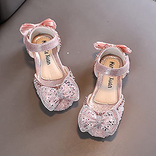 White Sandals For Girls Fashion Spring And Summer Girls' Sandals Dress Dance Show Princess Shoes Flat Bottom Rhinestone (Pink-b, 6.5 Toddler)4