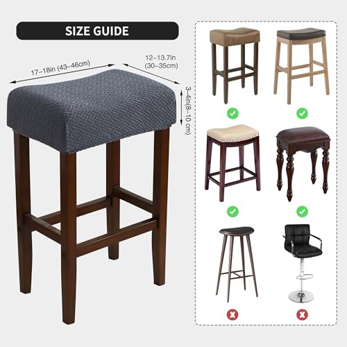 Image of Waterproof Bar Stool Covers Set of 4 Rectangle Jacquard Stretchable Backless Barstool Seat Cover Dark Grey Counter Bar Stool Slipcovers Washable