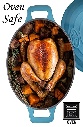 La Cuisine 6275Mb Enameled Cast Iron Covered Oval Dutch Oven, Casserole, Pot, French Oven, 6.75-Quart (Qt) - Matte Black Enamel Interior, Teal Porcelain Enamel Coating Finish Exterior #TOP3