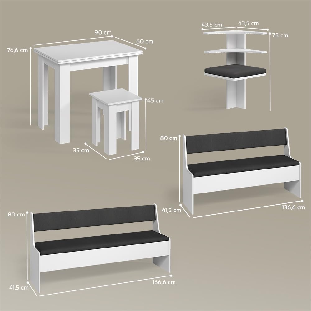 Livinity Groupe de banquettes d'angle Tiberio, Blanc, 210x180cm