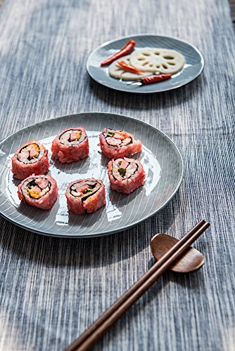 Pangu 16-Piece Dinnerware Set, Service For 4, Grey With White Stripes, 4 Bowls, 4 Dishs, 4 Salad Plates, 4 Mugs, Zen #TOP6