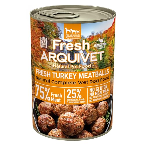 ARQUIVET Fresh Turkey Meatballs - Latas de albóndigas con Pavo, brócoli y Calabaza - Pack 6 Unidades x 400g - Comida húmeda para Perros, Todo Tipo de Razas
