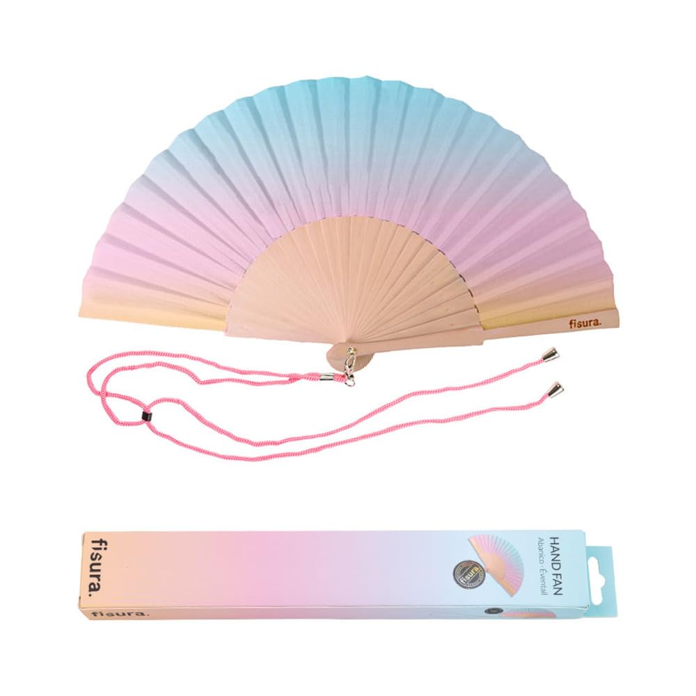 Fisura – Original Gradient Folding Fan in red with Hanger. Elegant Wooden Handheld Fan for Women. Lightweight Accessory for Weddings, Parties,