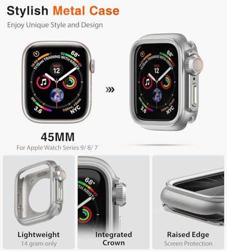 Image of ULTIMAL Metal Case Compatible with Apple Watch Series 9 /8 /7 45mm with Back Cover,Military Grade Shockproof Protective Case, Rugged Cover for iWatch 45mm (Silver)