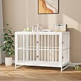 VOWNER 38 Inch Dog Crate Furniture for Medium and Small Dogs, Decorative Dog Kennel End Table, Wooden Pet House Indoor, Double Door with Double Locks, White