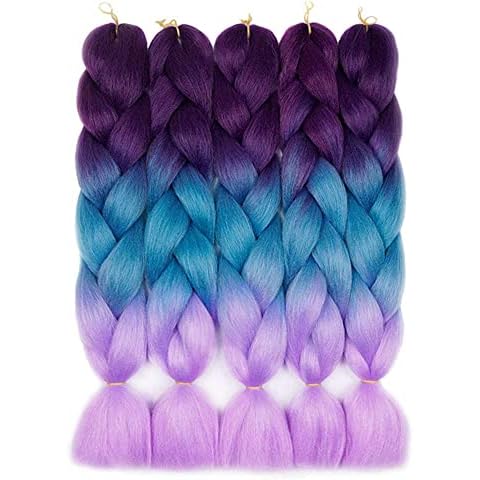 3 Pcs /300g 24'' Braiding Hair Extensions Two Ombre Braiding Hair Synthetic Braid Hair Extensions (Purple to Lake Blue to Light Purple) Cover
