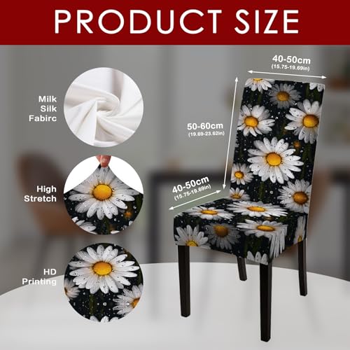 Image of Nuxovilar 6PCS White Daisy Dewdrop Dining Chair Seat Covers Milk Silk | Stretch Slipcover Furniture Protector Daisy Wrap Seat Guard Dining Room Morning Brunch Home Kitchen (Dewdrop Floral)