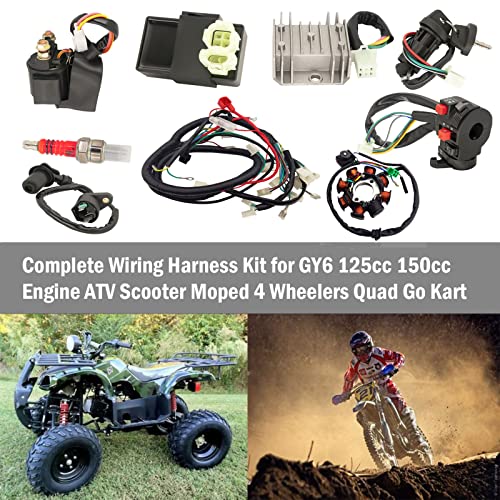 Complete Wiring Harness Kit Atv Wire For Gy6 150Cc 125Cc Scooter Moped 4-Stroke Engine, Electric Atv Wire Harness Kit With Cdi Stator Regulator Ignition Switch Solenoid Relay By Loypp #TOP5