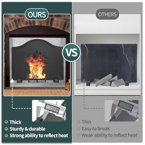 Permade Iron Fireback with Feet - 19.5in Sun Fireplace Heat Reflector, Heat-Resistant Material with Decorative Design for Wall Protection