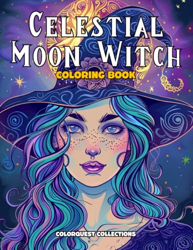 Celestial Moon Witch Coloring Book: Fun, Relaxing, and Mystical Halloween-Inspired Art for Teens and Adults