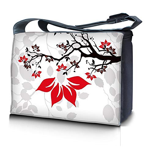 Lss 15” 15.6 Inch Laptop Padded Compartment Shoulder Messenger Bag With Colorful White Grey Branches Floral Carrying Case For 14" 15" 15.6" & Smaller Size Notebook #TOP9