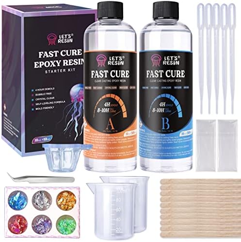 LET'S RESIN Fast Curing Epoxy Resin Kit-4 Hours Demold, 600ml/20oz Quick Curing & Bubble Free Epoxy Resin for Craft, Art, Resin Supplies with Foil Flake, Resin Cup, Stir Stick