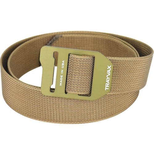 Trayvax Cinch Belt, Tactical Nylon Web Belt for Men and Women, Outdoor Hiking and Military Accessories, Tan/OD Green