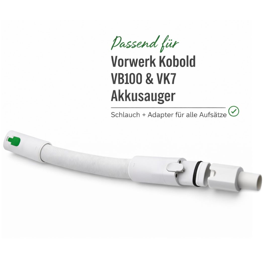 Zubehör Set geeignet für Vorwerk Kobold VB 100/VB100/VK 7/VK7, 8tlg | Düsen Set mit Adapter, Flexschlauch, Möbelbürste, Fugendüse, Polsterdüse, Möbelpinsel, Knickgelenk/Verlängerung