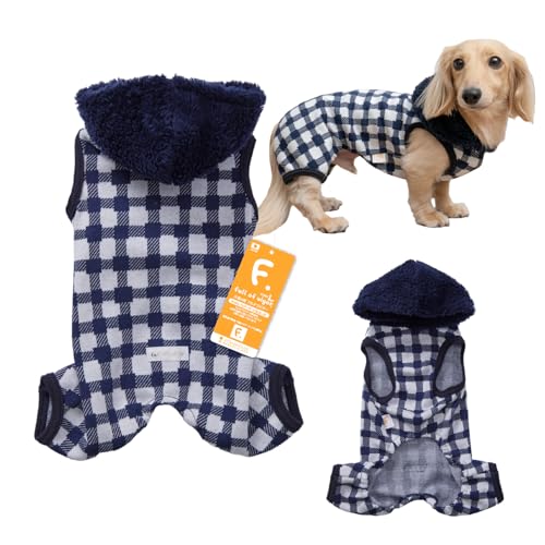 ダックス チェック ジャガード もこもこ フード 袖なし つなぎ パーカー 犬の服 フルオブビガー 5/ネイビー DML