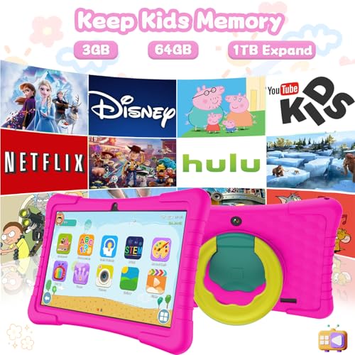 YOBANSE Kids Tablet, 10 inch Tablet for Kids, Android 13 Children Tablet with 3GB RAM 64GB ROM, WiFi, Bluetooth, Dual Camera, 1280 * 800, 8001mAh Battery, Toddler Tablet with Parental Control(Pink) - Image 5