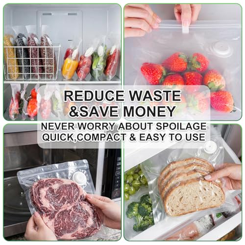 Image of Higfra Sous Vide Bags 30 Pcs & 2 Seal Clips, Upgraded Valve Reusable BPA Free Vacuum Sealer Bags Vacuum Food Storage Bags for Cooking, Food Storage, Microwave Heating