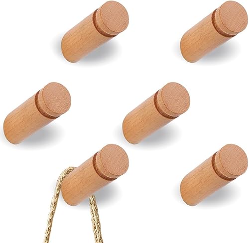 6 ganchos para colgar abrigos para montar en la pared, ganchos de pared de madera, ganchos de madera rústica resistente para bata, perchero para