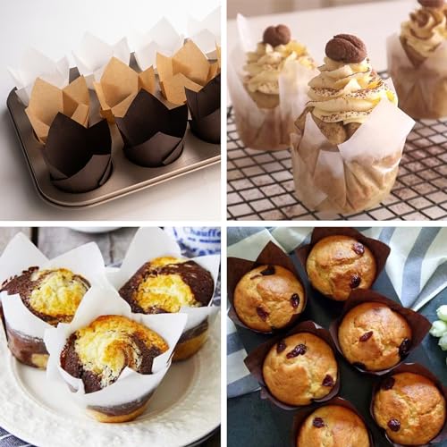Jirngla ZTDGY001 200Pcs Tulip Cupcake Liners, Premium Muffin Liners Holders For Baking Cups, Greaseproof Cupcake Wrappers In Standard Size, Classic Parchment Paper Cupcake Liners thumb #4