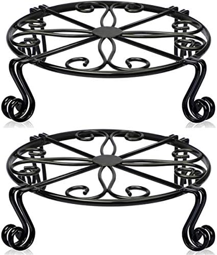 2 Pack Black Plant Stand for Flower Pot Heavy Duty Potted Holder Indoor Outdoor Metal Rustproof Iron Garden Container Round Supports Rack for Planter Bronze, Pumpkin Stand Outdoor…