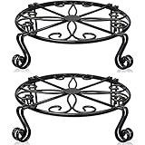 2 Pack Black Plant Stand for Flower Pot Heavy Duty Potted Holder Indoor Outdoor Metal Rustproof Iron