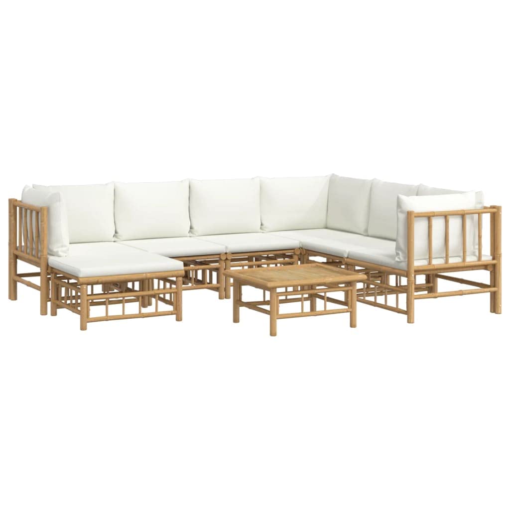 Salon de jardin, salon de jardin, lot de 8 pièces, avec coussins blanc crème, convient pour le jardin, la terrasse, l'extérieur, le balcon, la rive du lac, la cour intérieure