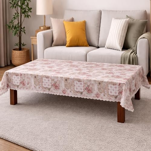 Image of Dakshya Industirs PVC Waterproof Table Cover 36x54 Inch Floral Printed Center Table Cover Washable Plastic Table Sheet Oilproof Dining Table Cover for Coffee Table Living Room Home (Smart Blossom)