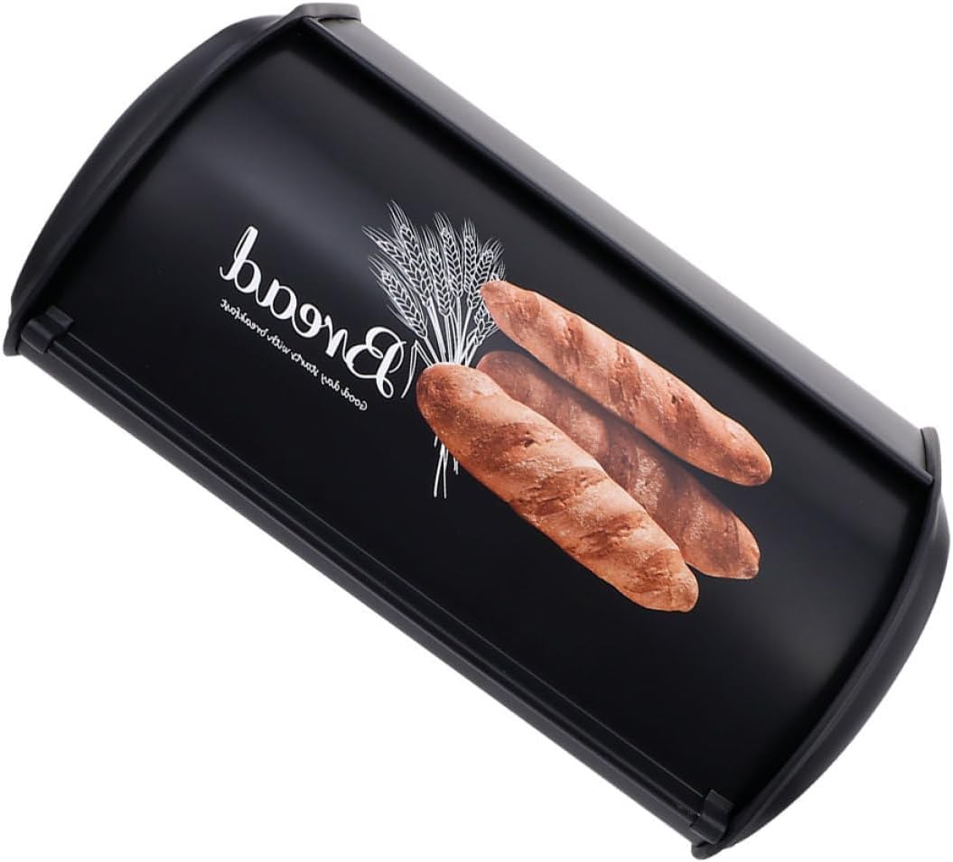 Vintage Black Metal Bread Box Large Capacity Bakery Bread Keeper Household Food Storage Container for Kitchen Countertop and Pantry Organization