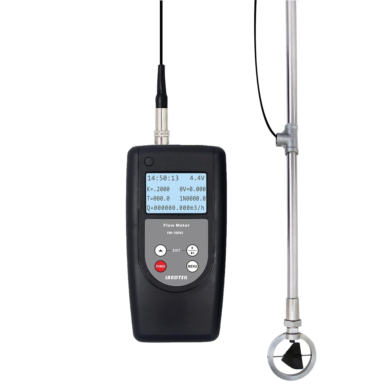 FM-100V5 Portable Flow Rate Meter Water Velocity Tester Flow Meter Speed Range 0.01-5.00 m/s