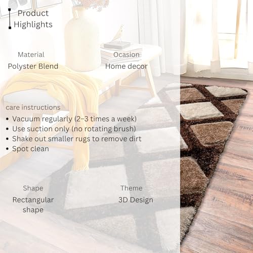 Image of 2x6 feet Soft Runner Rug for Living Room and Bedroom, Modern Indoor Floor Carpet with Non-Slip Backing, Comfortable Decorative Home Decor Rug, Easy Clean & Durable- (Line Coffee, Rectangular)