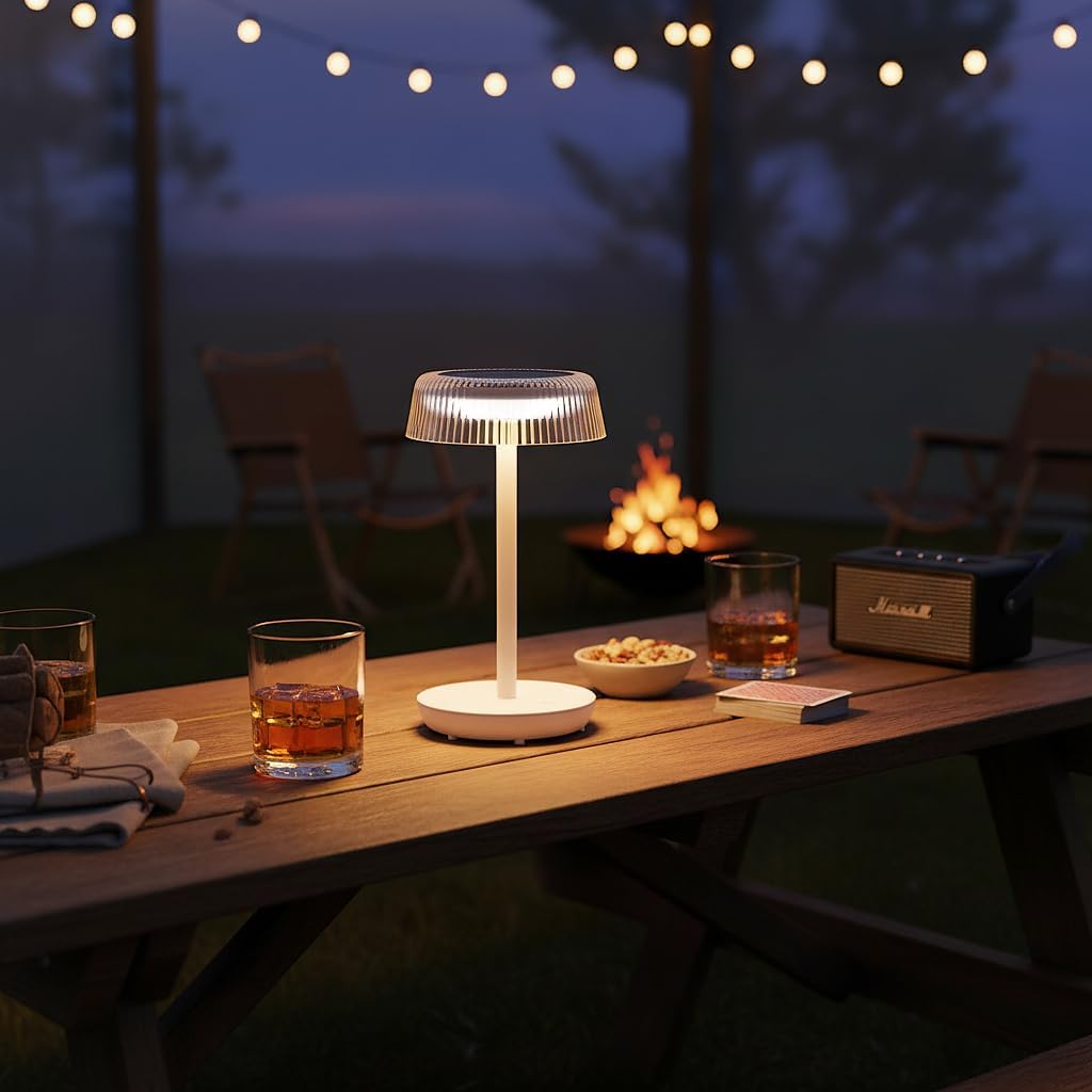 DAWALIGHT Outdoor Solar Table Lamp, IP54 Waterproof - Indoor/Outdoor Use, USB Type-C + Solar Charging, 3000K Warm White, Touch Control Dimmable, 5200mAh Rechargeable Cordless Lamp, White