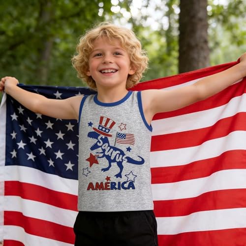 Image of 4th of July Tank for Boy Girl American Flag Shirts Kids Patriotic Outfit Independence Day Sleeveless Tops 2-7T