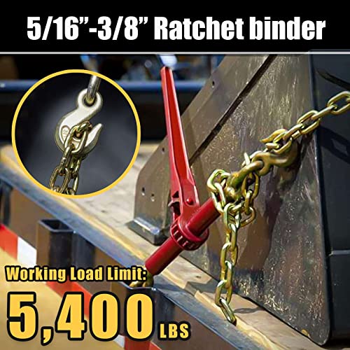 Image of 5 /16 inch-3 /8 inch Ratchet Load Binder and 5 /16 inch G70 Transport Chain Kit,Chain Binder with 5,400Lbs Working Load Limit,Tow Chain with Grappling Hook,Tie Down Heavy Loads to A Truck or Flatbed Trailer