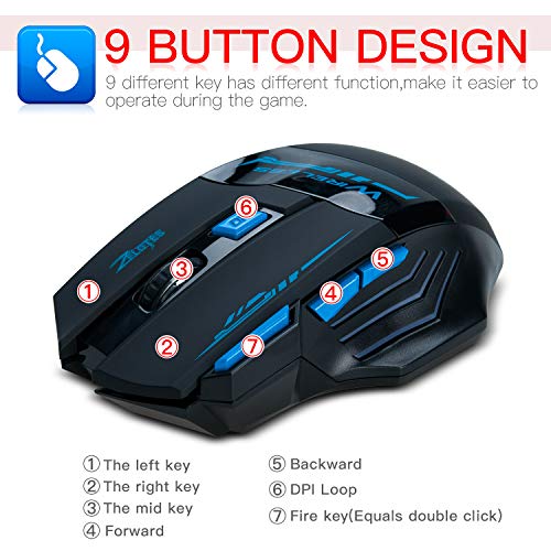 Wireless Gaming Mouse,Songway 2.4G USB Mice Optical with USB Receiver,LED Light,2400DPI,9 Buttons for Laptop,Computer,Desktop,PC,Mac,Gaming Player - Best Wireless Gaming Mouse Under 50 Dollars