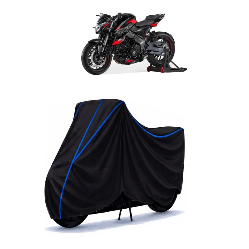 Image of Bike Cover Compatible with Bajaj Pulsar NS400Z | Water Resistant Universal Rain Cover | UV, Dust & Scratch Protection | Indoor Outdoor All Weather | Black Blue Piping with Elastic
