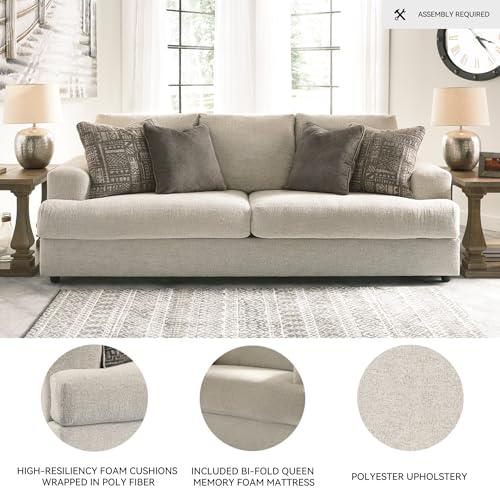 Signature Design by Ashley Soletren Contemporary Chenille Queen Sofa Sleeper with 4 Accent Pillows, Off-White - Image 5