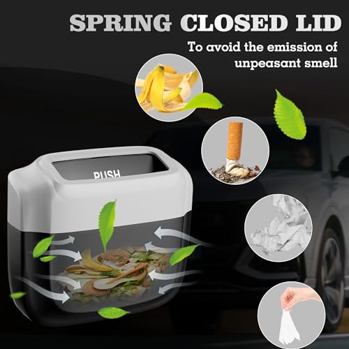 Image of 2 Packs Car Trash Can with Lid,Built-in Storage Garbage Bag,Leakproof Vehicle Trash,Car Accessories for Interior,Mini Garbage Bin for Automotive, Office, Kitchen,Bedroom,with 60pcs Trash Bags
