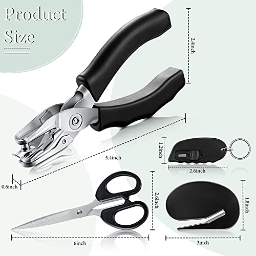 Tenare 7 Pcs Black Office Supplies Desk Accessory Kit, Stapler and Tape Dispenser Set with Stapler Remover, Single Hole Punch, Scissors, Telescopic Knife Keychain, Envelope Slitter Mail Opener - Thumbnail 3
