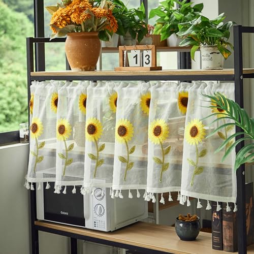 ANAZOZ Rideau Court Placard 180 x 60 cm x 1 pcs, Motif Floral Brodé Blanc, Rideau Voilage Porte Fenetre Passe Tringle Champêtre, Style 4