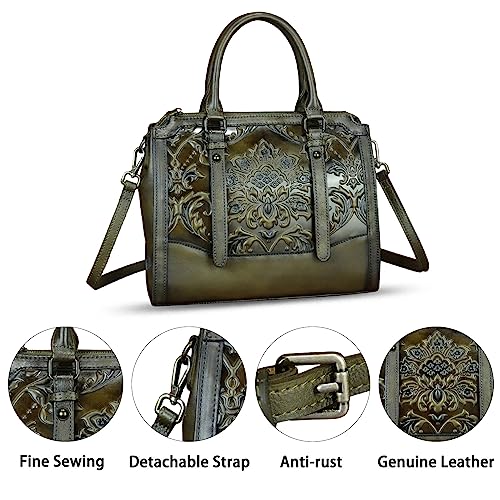 Image of Genuine Leather Purses and Handbags for Women Vintage Embossed Leather Satchel Bags Crossbody Shoulder Bag Strap