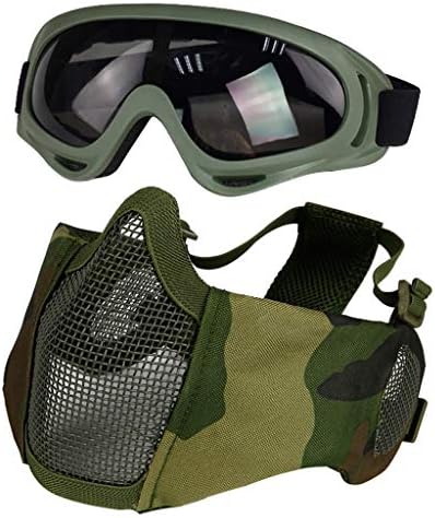 Airsoft Mask with Goggles, Foldable Half Face Airsoft Mesh Mask with Ear Protection for Paintball Shooting Cosplay CS Game