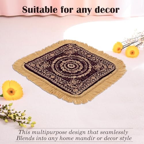 Image of Kuber Industries Pack of 2 Velvet Pooja Mat for Sitting On Floor | Comfortable Eating Aasan for Home | Decorative Sitting Mat for Meditation & Mandir | Floral - Golden & Purple