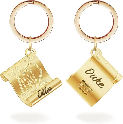 MEMOPAW Etiquetas de identificación de perros personalizadas en la parte delantera y trasera, grabado en latón, forma de mapa de aventura