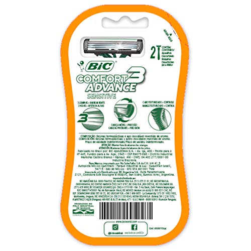 Aparelho de Barbear BIC Comfort Advance, Pele Sensível, 3 Lâminas, Verde, Fita Lubrificante, 8713191