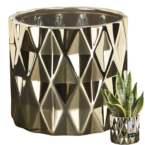 KOTARBAU® Keramik Blumentopf Übertopf Glasiert Gold Zylindrische Form Innenbereich ⌀ 120 mm