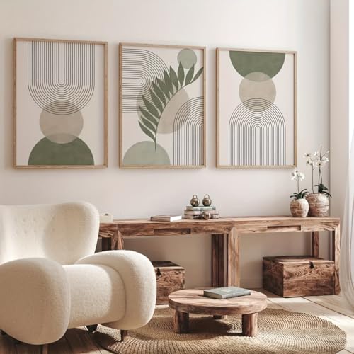 Impression murale géométrique vert sauge décoration triptyque 20x30 - 2